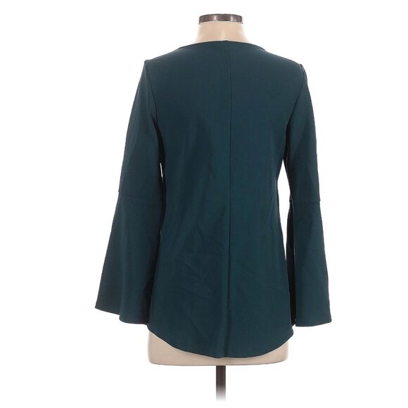 Boston Proper Beyond Travel Dark Green Flare Bell Sleeve Top Tunic Shirt Size S - Picture 2 of 6